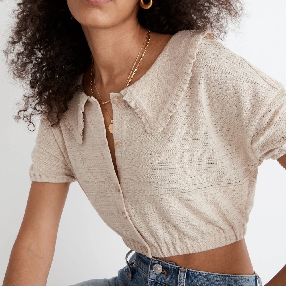 Madewell Ruffle-Collared Crop Top Sweater